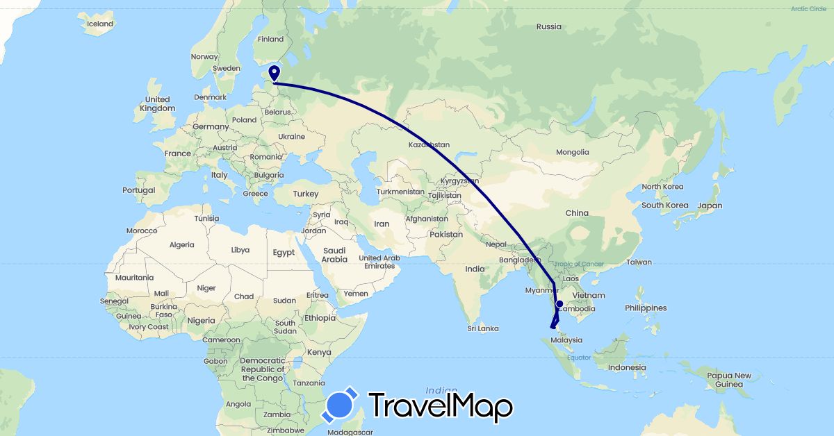 TravelMap itinerary: driving in Estonia, Thailand (Asia, Europe)